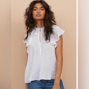 H&M | Flutter or butterfly Sleeve White Button Up Blouse | 3 buttons in from